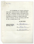 Three Stooges Signed Agreement to Glen Casino, Dated June 1959 -- Signed by Moe Howard, Larry Fine & Joe DeRita -- Measures 8.5'' x 11'' -- Very Good